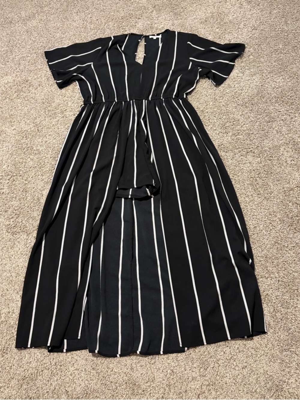 One-Shoulder Black & White Striped Maxi Dress